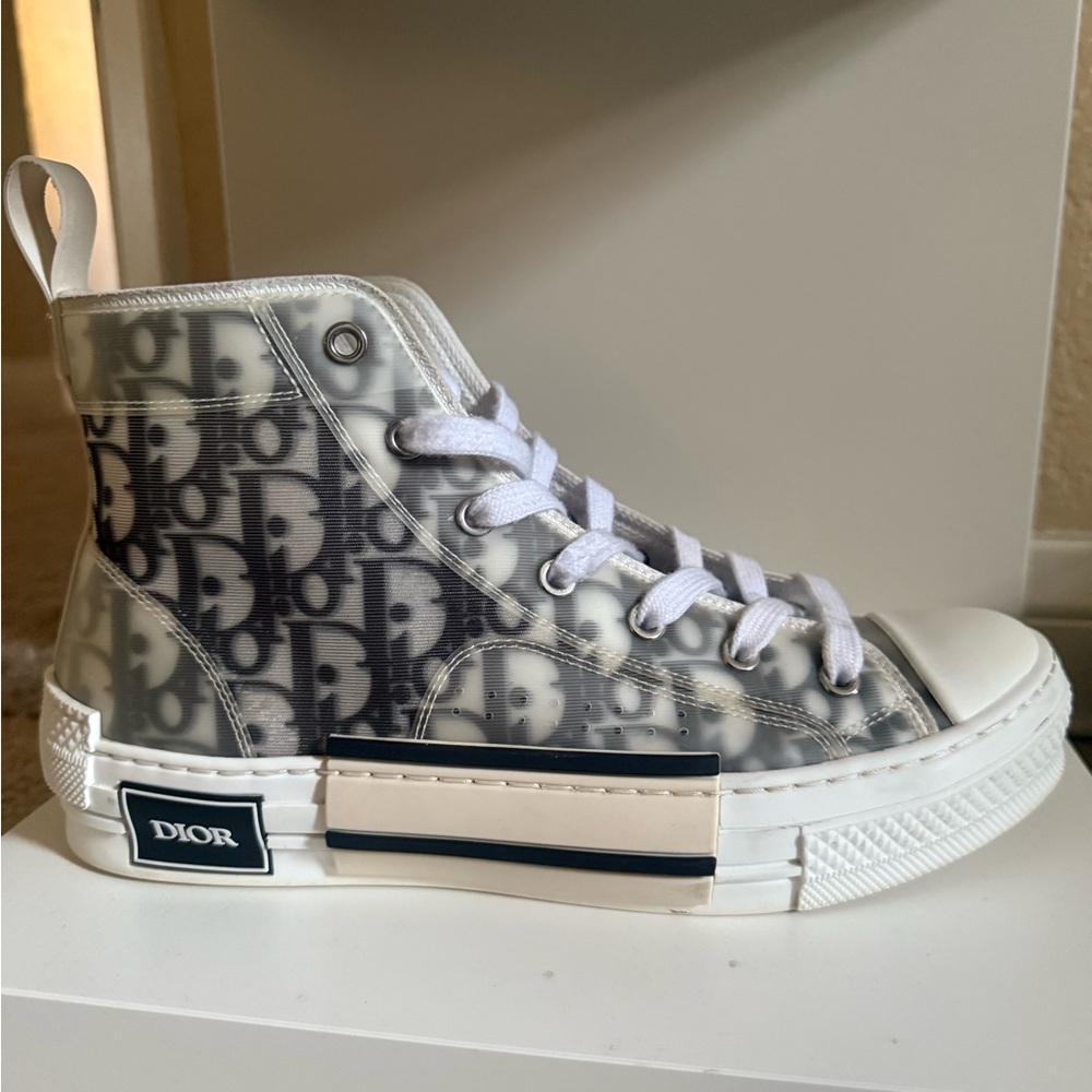 Dior Monogram High-Top Sneakers - Gray and White
